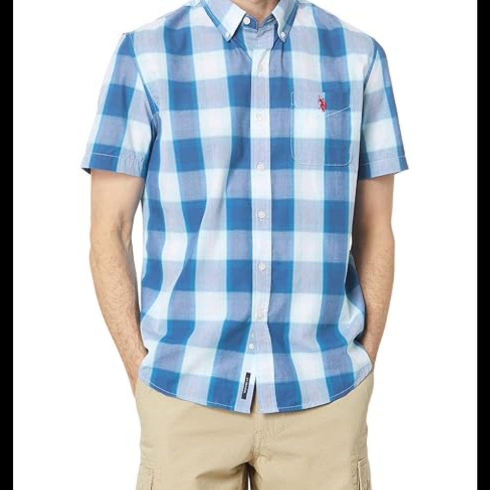 Mens U.S. Polo ASSIN Short Sleeve Shirt Size Medium Color Blue & White
